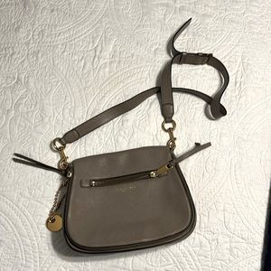 Marc Jacobs grey brown leather crossbody satchel.